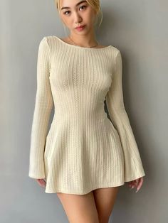 Basic Mini Dress, Street Y2k, Spring Dresses Women, Knitted Long Sleeve, High Street Fashion, Mini Dresses Online, Mini Robes, Boho Girl, Long Sleeve Knit Dress