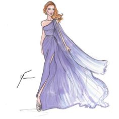 a drawing of a woman in a purple dress