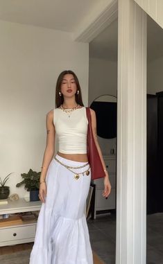 Outfit Inspo Europe, Paris 2024 Fashion, Europe Summer Fits, Euro Summer Outfits Aesthetic, Berlin Summer Outfits, Flowy Summer Outfits, Outside Lands Outfit, Trendy Nashville Outfits, Maxi Skirt With Belt