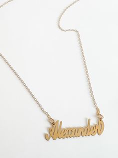 This is the classic sexy and the city script name necklace put on a twisted chain. This necklace can be customized with your name, text, letters, number or any other things. 9 letters max These are hand cut and made using a laser for precision Just let us know in the 'NOTES' section upon ordering as to what date, location, monogram, initials, special message, name, etc you'd like. ALLOW UP TO 2 WEEKS FOR DELIVERY Average Name Pendant Width : 1 1/4 Inch (3.2 cm) Approx. Solid gold chain: 1 mm cab Text Letters, Twisted Chain, Name Pendant, Solid Gold Chains, Monogram Initials, Name Necklace, Cable Chain, Your Name, Gold Chain