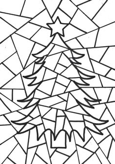 a stained glass christmas tree is shown in black and white