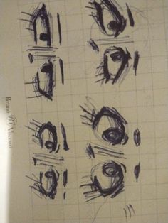 some type of drawing on paper with different shapes and lines in the middle, including eyeballs