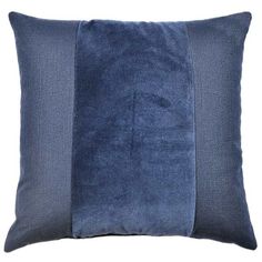 a blue pillow with two contrasting stripes on the front and back of it's sides