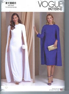 Uncut vogue sewing pattern 12001 1982 SEWING PATTERN Misses' Lined Cape Dresses Sizes 8-16 or 18-26  FF UNCUT, complete, factory folded, UNUSED condition. Solid Cape Dresses Pattern, Cape Dress Pattern, Cape Dresses, Cape Pattern Sewing, Butterick Dress Patterns, Mccalls Patterns Dress, Dresses Fitted, Square Neckline Dress, Padded Dress