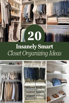 an organized closet with lots of clothes and other items in it, including shoes, shirts,