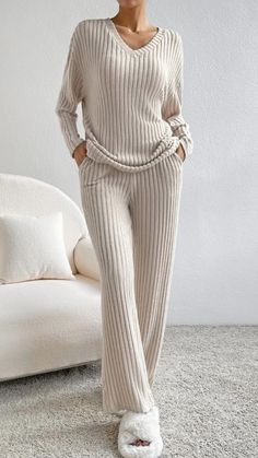 Knitted Suit, Top And Pants Set, Maxi Robes, Top Pants Set, Dark Khaki, Yoga Shorts, Look Casual, Outfit Casual