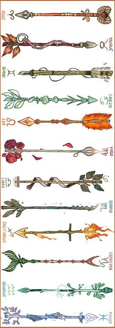 an image of different types of arrows in the style of art nouveau painting by person