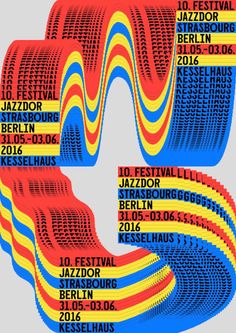 an abstract poster with the names of festivals in different colors and sizes, including red, yellow