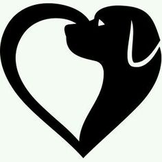 a black and white silhouette of a dog's head in the shape of a heart