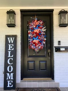 The 28 Best 4th Of July Wreath Ideas To Show Your American Spirit Red White And Blue Wreath, Military Wreath, Easter Swags, Material Flowers, Easter Bunny Wreath, Blue Wreath, 4th Of July Decorations