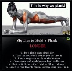 a woman doing a plank exercise with the text, six tips to hold a plank longer