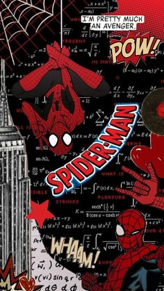 spider - man collage with the words i am pretty much and pow on it