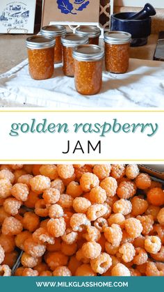 jars filled with jam sitting on top of a table