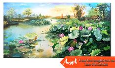 a painting of water lilies and lily pads