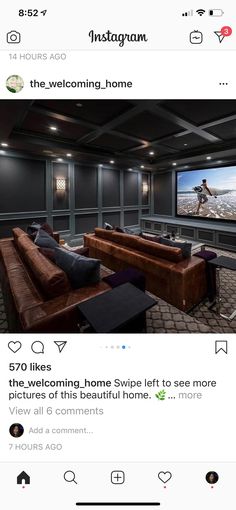 a room with couches, chairs and a flat screen tv on the wall that says instagram