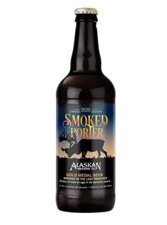 a bottle of smoked porter ale with an image of two deers on the label