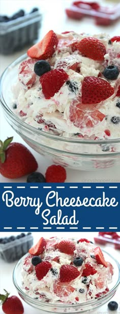 berry cheesecake salad with whipped cream and berries