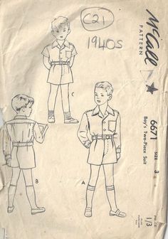 an old paper with some drawings of children in uniform and one drawing of a boy