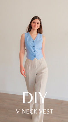 A look into Old Hollywood iconic style, elegant class, and exquisite craft will take you to this Marlene vest with its beautiful structure and flattering shape 🩵 Diy Vest, Vest Tutorial, Stylish Sewing Patterns, Sewing Dresses For Women, Crop Top Sewing Pattern, Elegant Vest, Fitted Vest, Vest Sewing Pattern, Culinary Cooking