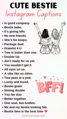 a poster with the words cute bestie instagram captions