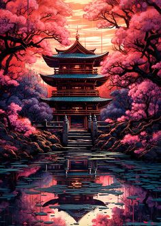 'Japanese Kominka painting' Poster by PrintYourDigitals | Displate Top 10 Wallpapers, Japanese Art Prints, Japon Illustration, Japanese Landscape, Art Japonais, Fantasy Art Landscapes, 판타지 아트, Pretty Wallpapers Backgrounds