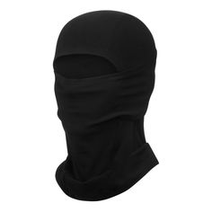 a black ski mask with the hood pulled up to show it's side zipper