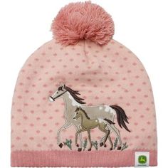 Toddler winter hat with mom and foal beanie & mitten. Set-on a soft pink with dots.Knit hat includes a comfortable knit headband softly line on the inside for optimum comfort. Authentic woven label. Includes matching dot decorated mittens. Hat is lines for extra warmth. 100% Acrylic Yarns 100% Sherpa Poly Liner Matching Mittens Pom-Pom Fits ages 2-4 Playful Pink Hats For Outdoor, Playful Pink Beanie (one Size Fits Most), Pink Knitted Beanie For Outdoor, Cute Pink Winter Beanie, Pink Beanie For Outdoor, Toddler Winter Hat, Light Pink John Deere Hoodie, Adjustable Pink Knitted Beanie, Pink Outdoor Beanie Hat