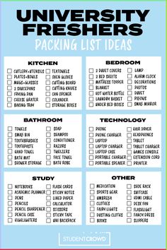 a printable university freshers packing list