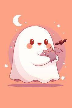 a cartoon ghost holding a bat in its arms