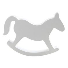 a white rocking horse is shown on a white background with the silhouette of a running horse