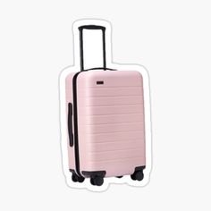 a pink suitcase sticker on a white background with black handles and handlebars