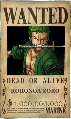 the wanted poster for one piece's upcoming film, dead or alive? roronoa zoroo