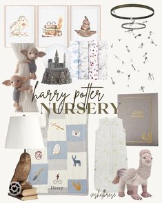 a collage of nursery items with the words harry potter nursery