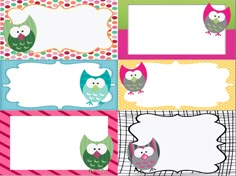 colorful owls and polka dot labels with place for your own message or name on them