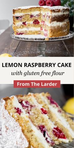 lemon raspberry cake with gluten free flour from the larderr