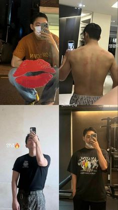 four different pictures of men with their backs turned to the same person, and one man taking a selfie on his cell phone