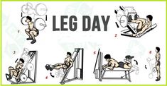 the instructions for how to do leg day squats and bench presses in one image