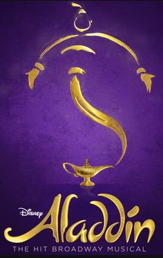 the poster for disney's upcoming musical show, alaadn is shown in gold