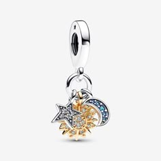 White Gold Celestial Jewelry With Charms, Celestial White Gold Jewelry With Charms, Sparkling Celestial Sterling Silver Jewelry, Celestial Jewelry With Dangling Charms, Pandora Charms Gold