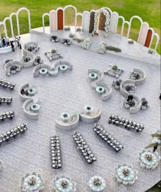 an aerial view of a table set up for a wedding