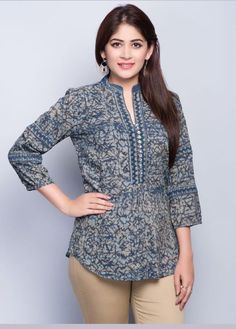 Jeans Kurti, Western Kurti, Long Kurta Designs, Indian Kurtis, Striped Tops