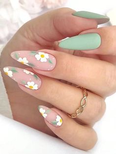 Multicolor  Collar    Color Nails Embellished   Nail,Hand & Foot Care Nail Spring, 2025 Spring, Nail Color Trends, Cute Simple Nails, Easter Nails, Nail Design Ideas, Spring Nail, Nail Designs Spring, Floral Nails