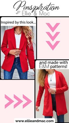 The ultimate DIY - find something you love and sew it yourself! This inspired sew was made using our new Elevated Blazer Jacket Pattern. The sewist used her measured shoulder size, but sized up for the rest of the pattern and then lengthened the jacket. I love how it turned out! How about you? 😀Click to see this pattern on our website, and dont forget to save this inpiration to your sewing board. Trendy Single-button Blazer With Lapel Collar, Trendy Single Button Blazer With Lapel Collar, Trendy Blazer With Single Button And Suit Collar, Trendy Blazer With Suit Collar In Solid Color, Trendy Tailored Single Button Blazer, Trendy Tailored Single-button Blazer, Trendy Single Button Blazer For Office, Trendy Single-button Blazer, Trendy Tailored Single Button Outerwear