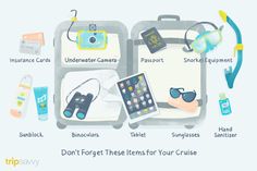 an illustration showing the various items needed to travel