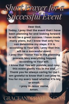 a man in a suit and tie with the words, short prayer for a successful event