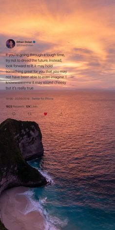 an image of the ocean at sunset with a quote from thomas adams about love and life