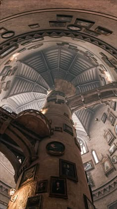 looking up at the ceiling in an old building