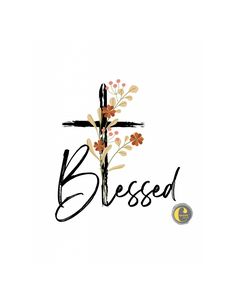 a cross with flowers on it and the word, beseed written in cursive writing