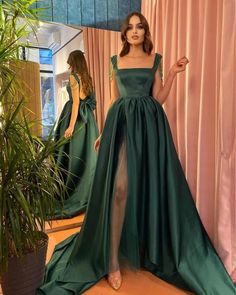 If you want custom made color and size, please contact us, my Email is lovelybridal1992@hotmail.com, thank you! Color chart: Note: there may slight color different from different LCD or CRT screens. Size Chart: How to measure: If you need a custom made dress, please measure youself acc Green Satin Prom Dress, Satin Prom Dress Long, Dresses With Beading, Split Prom Dresses, Custom Made Dress, Classy Prom Dresses, Made Dress, Prom Dress Inspiration, Cute Prom Dresses