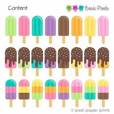 an image of ice cream pops with different flavors and toppings on them, all in different colors